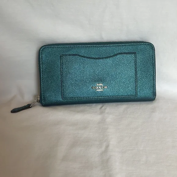 Coach Metallic Teal Ava Tote and Wallet - Picture 7 of 10